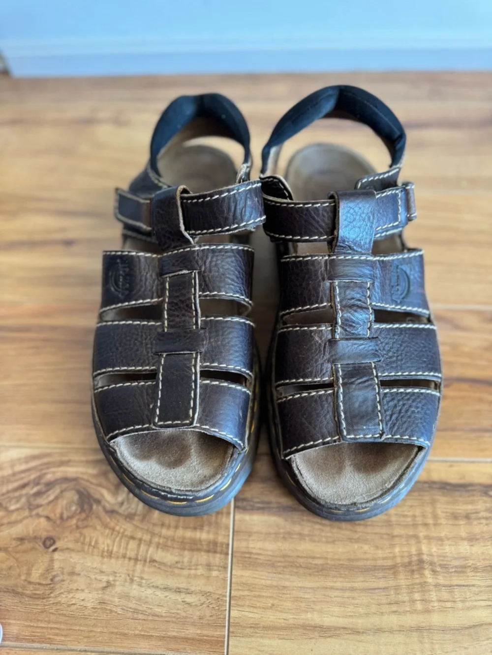 VTG 90s Dr Martens Fisherman Brown Leather Sandals - Chunky Platform Grunge Cage - Picture 2 of 10